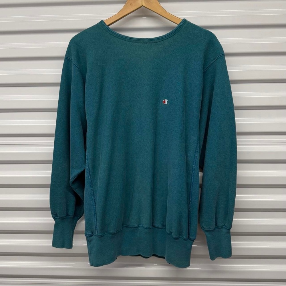 VTG 90's Champion Reverse Weave Teal Boatneck Crewneck Sweatshirt Size L